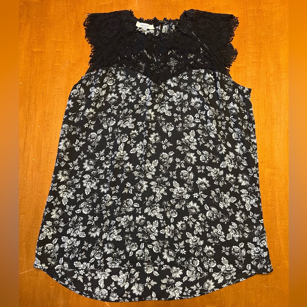 Maurices Black and White with Lace Floral Blouse